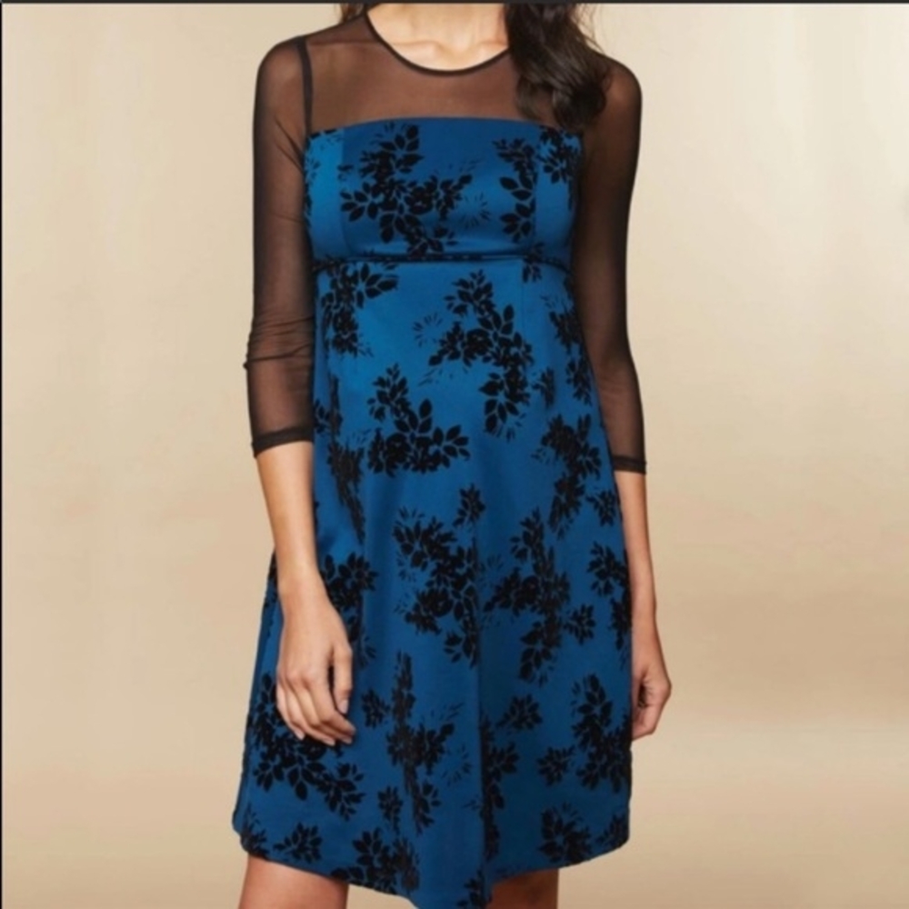 Motherhood Materinity Elegant Blue Floral Dress